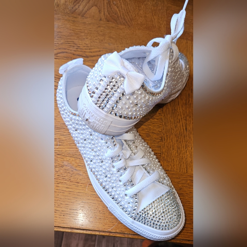 Converse Custom Chucks Bling Wedding White Size 6M/8W